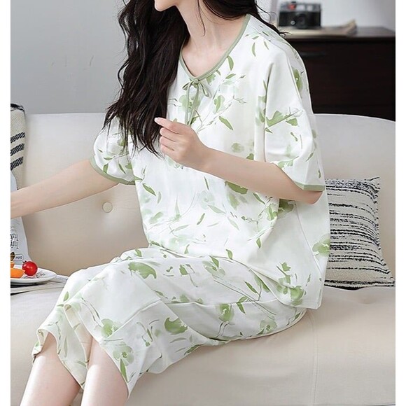 100% Cotton Women's Capri Pajama Set 2Pcs Sleepwear Capris pants Loungewear - Picture 9 of 10